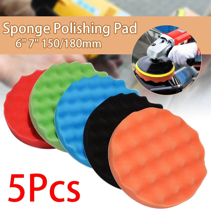 5Pcs Car Polishing Pads 150/180mm | 5/6/7inch Sponge Polisher Kit for Waxing and Buffing