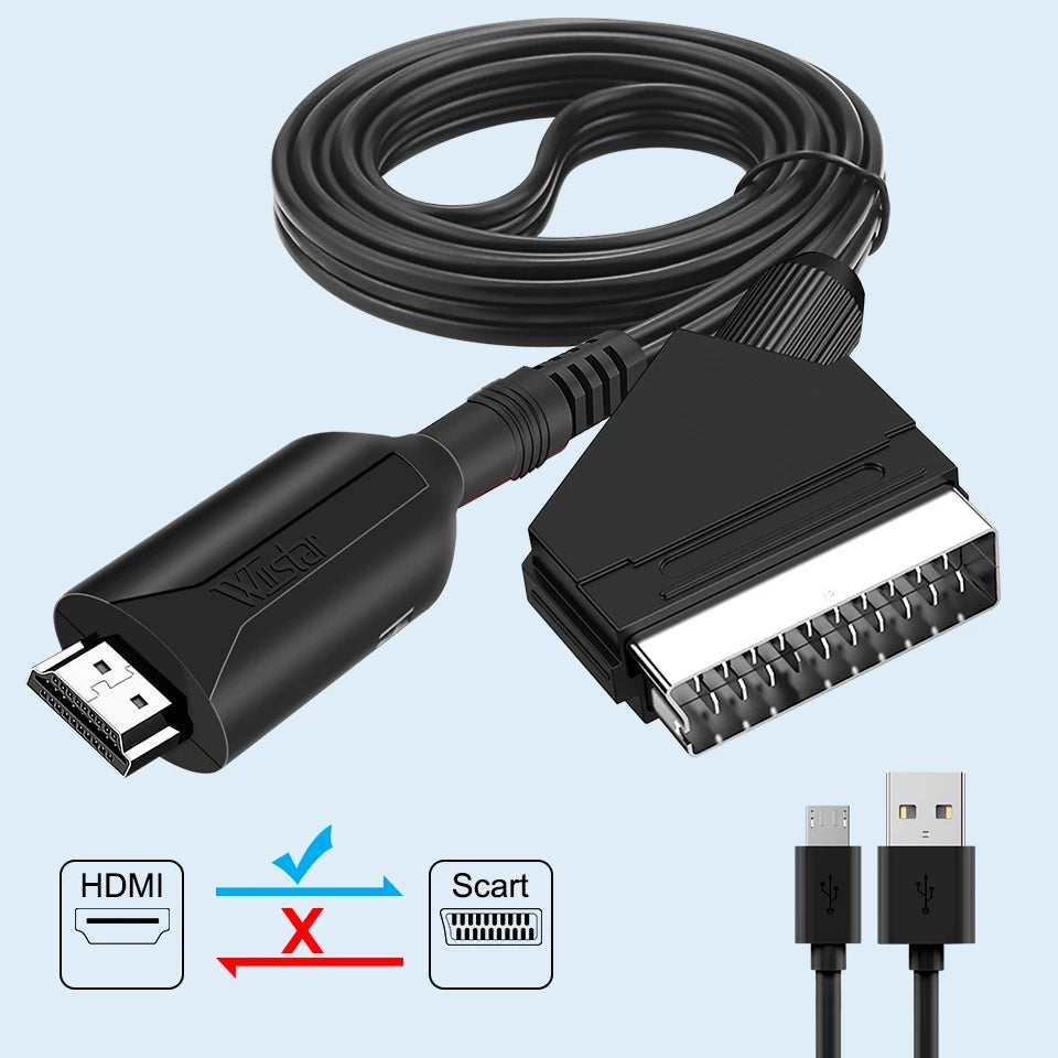 HDMI to SCART Adapter | Video Audio Upscale Converter for HD TV and DVD Box