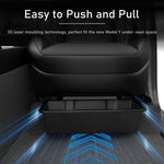Tesla New Model Y Juniper 2025+ Seat Storage Box – Center Console Organizer Bins (Front detail view