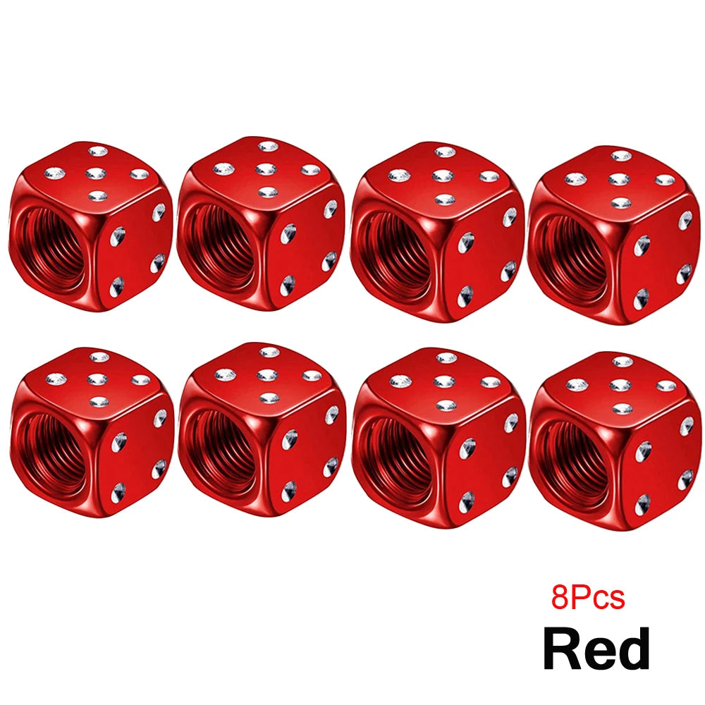 AUTCOAT Aluminum Tire Valve Caps | Dice Wheel Stem Dust Cover for Car Truck Motorcycle close-up view