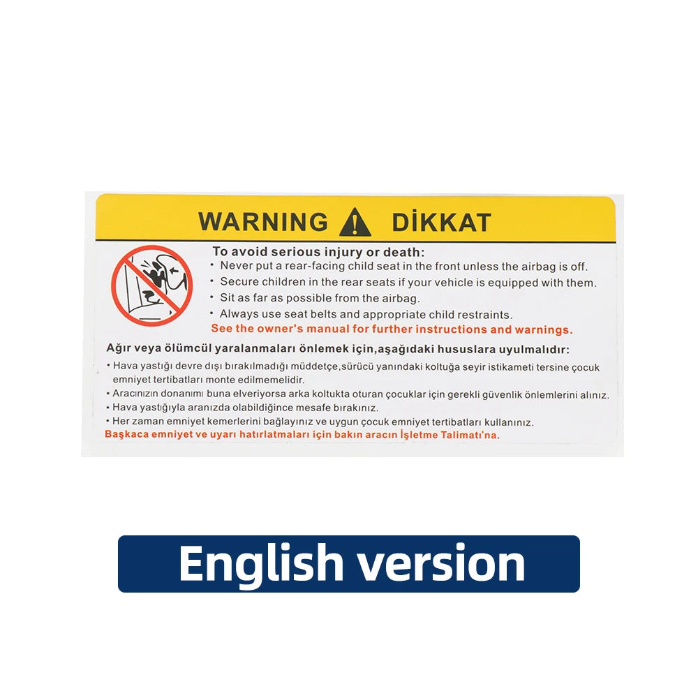 Car Interior Front Sun Visor Makeup Mirror Sticker Airbag Sticker Safety Warning Sticker Warning Board Waterproof Sticker