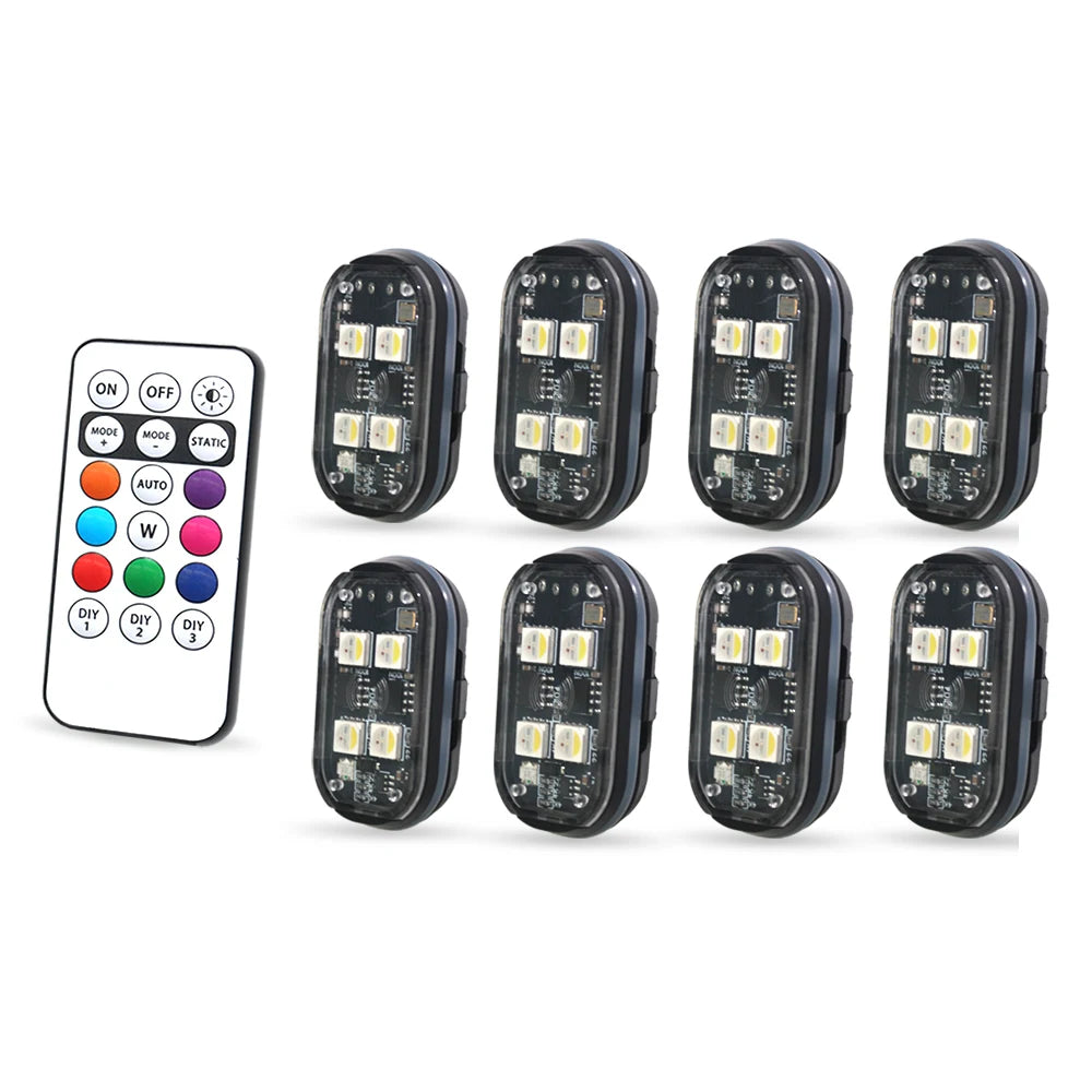 2/4pcs Wireless LED Strobe Lights Car Decor Atmosphere Light, 8 Colors Rechargeable Le close-up view