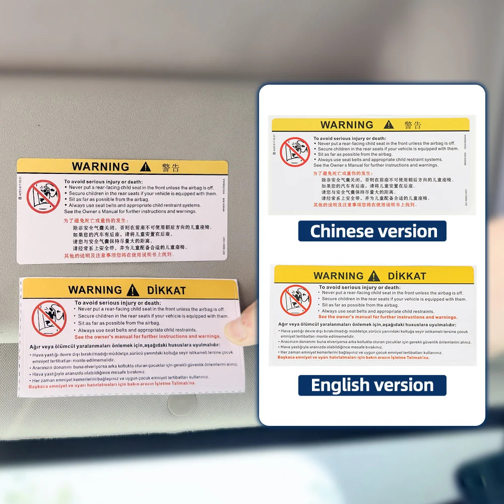 Car Interior Front Sun Visor Makeup Mirror Sticker Airbag Sticker Safety Warning Sticker Warning Board Waterproof Sticker
