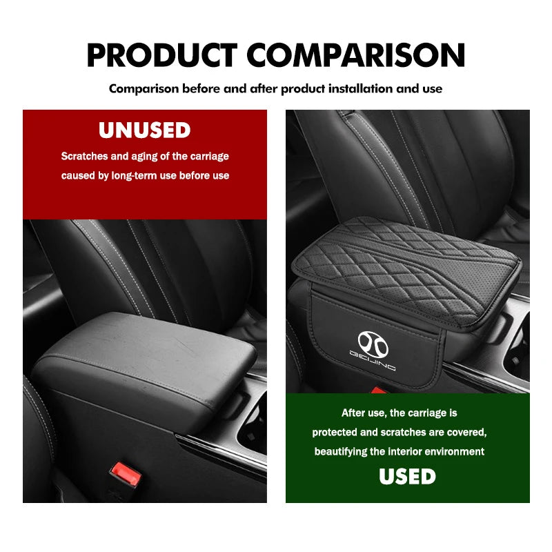 Leather Car Armrest Center Console Pad Auto Seat Arm Rest Mat For BAIC Beijing BJ20 BJ30‌ BJ40 BJ60 BJ80 Senova X25 X35 X55 X65