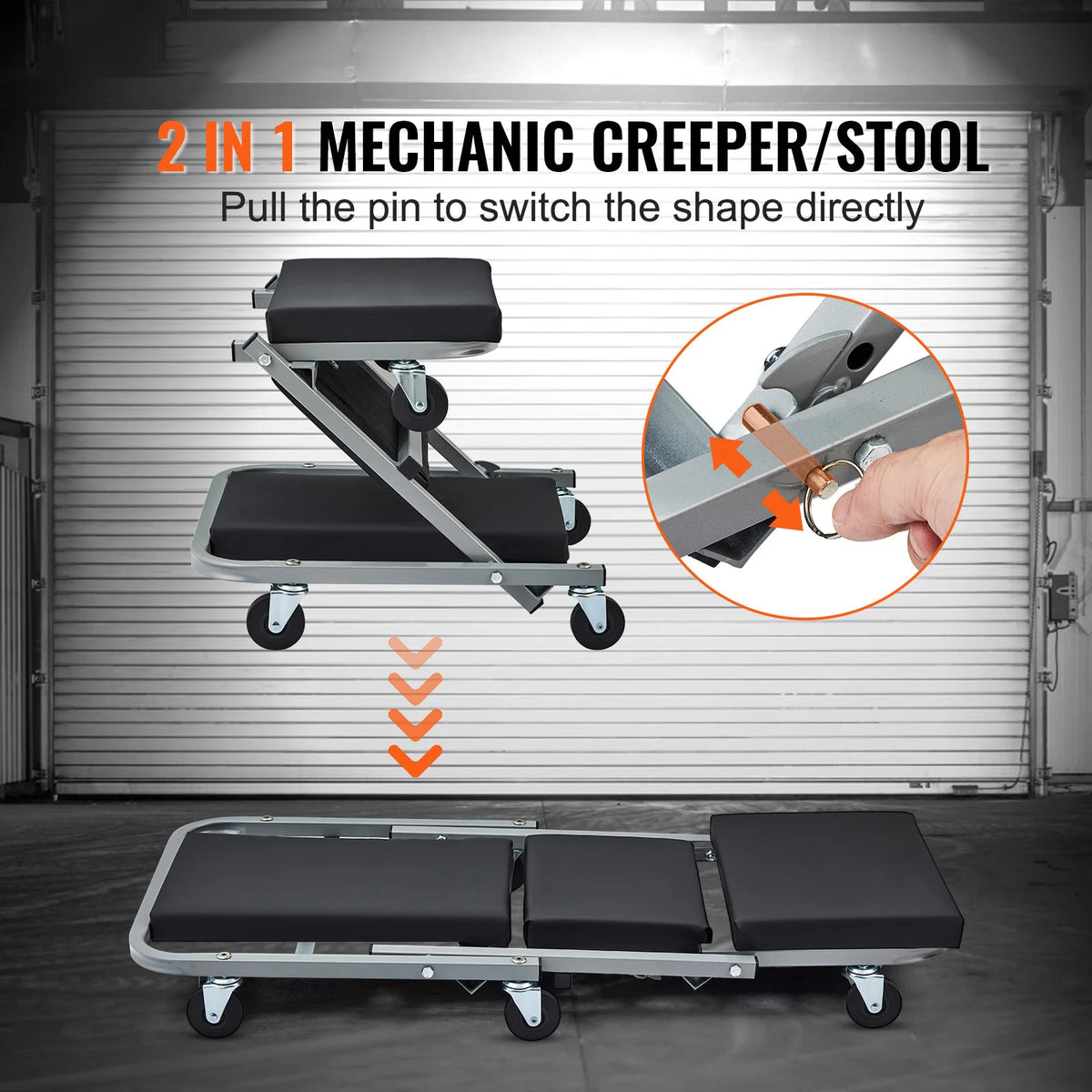 SucceBuy Z-Creeper Seat 2 in 1 Rolling Folding Car Creeper/Stool Low Profile  with 6 pcs Wheels for Garage Shop Auto Repair