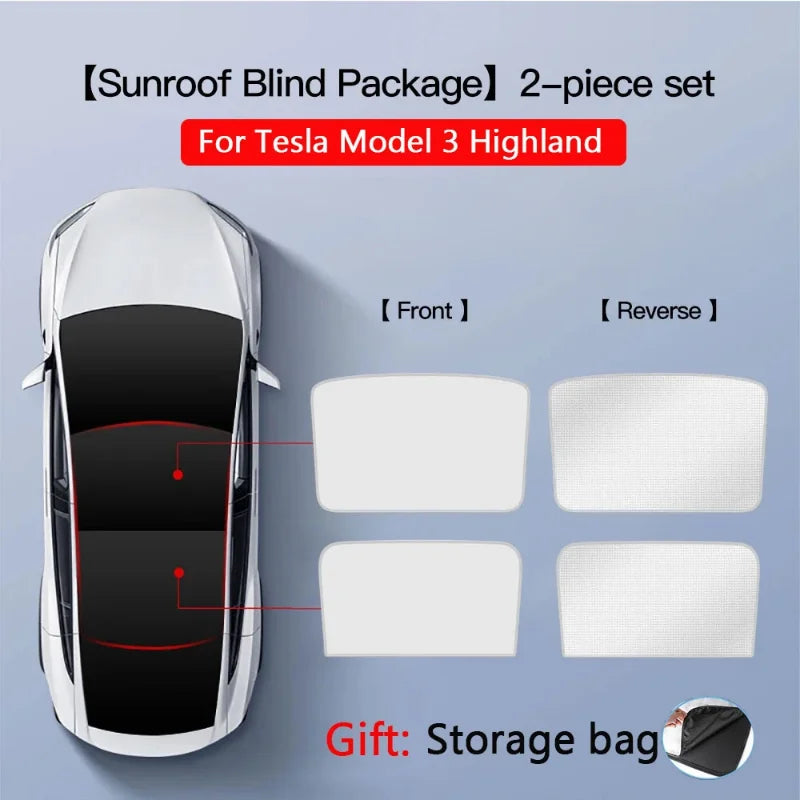 2PCS For Tesla Model 3/Y/3 Highland/Y Juniper Ice Cloth Buckle Shades for Glass Roof Front & Rear Sunroof Skylight Sunshade