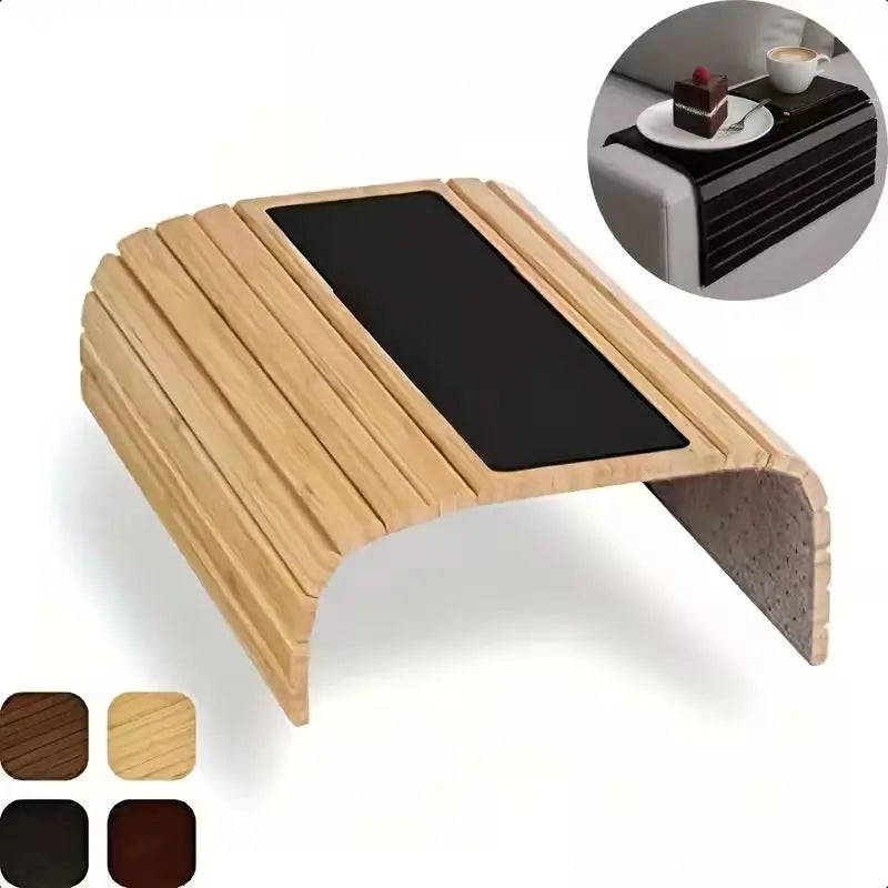 Couch Cup Holder Bamboo Wood Sofa Armrest Tray Foldable Sofa Cup Holder Anti-Slip Couch detail view