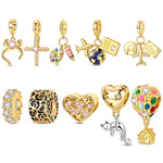 925 Sterling Silver Gold Plated Charms Bead Plane Bow Cross Cat Dangle Fit Original Bracelet DIY Wom