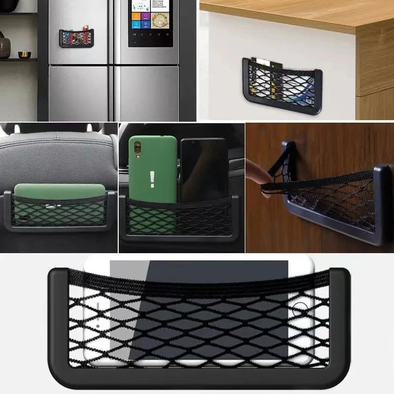Car Organizer Mesh Storage Bag Elastic Pocket close-up view