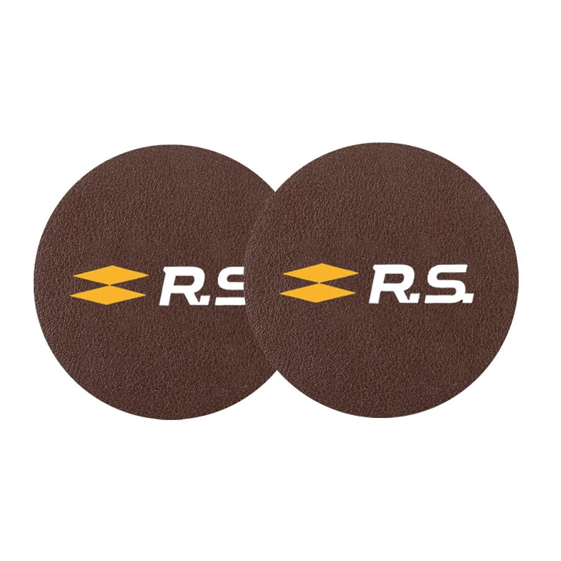 2Pcs Car Coasters Water Cup Mats Waterproof Slot Pads for Renault | PU Leather & Carbo close-up view