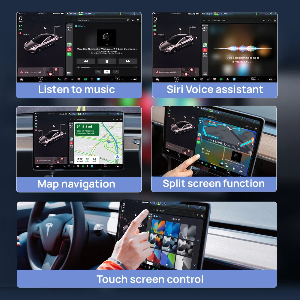 CarlinKit Wireless CarPlay Android Auto Adapter for Tesla Model 3 Y S X | Auto Connect close-up view