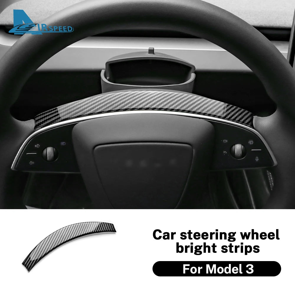 ABS Carbon Fiber Steering Wheel Frame Cover For Tesla Model 3 Highland 2024 Model Y Juniper 2025 Trim Car Interior Accessories