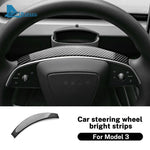 ABS Carbon Fiber Steering Wheel Frame Cover For Tesla Model 3 Highland 2024 Model Y Juniper 2025 Trim Car Interior Accessories