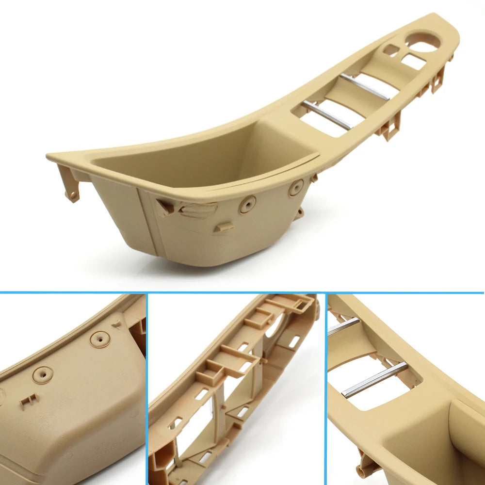7pcs Set LHD Interior Armrest Door Pull Handle Panel Inside Trim Cover For BMW 5 Serie close-up view