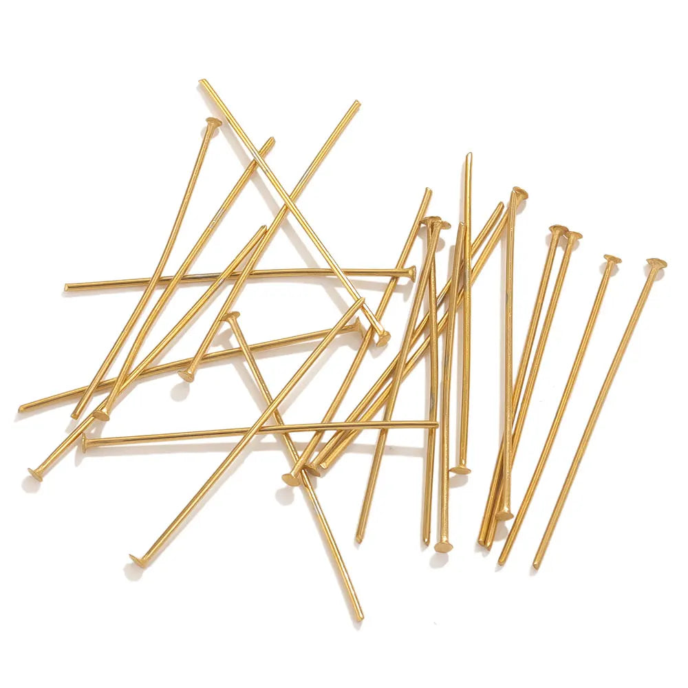 20pcs 20-70mm PVD Gold Plated Stainless Steel Flat Head Pins For Jewelry Making Findin close-up view