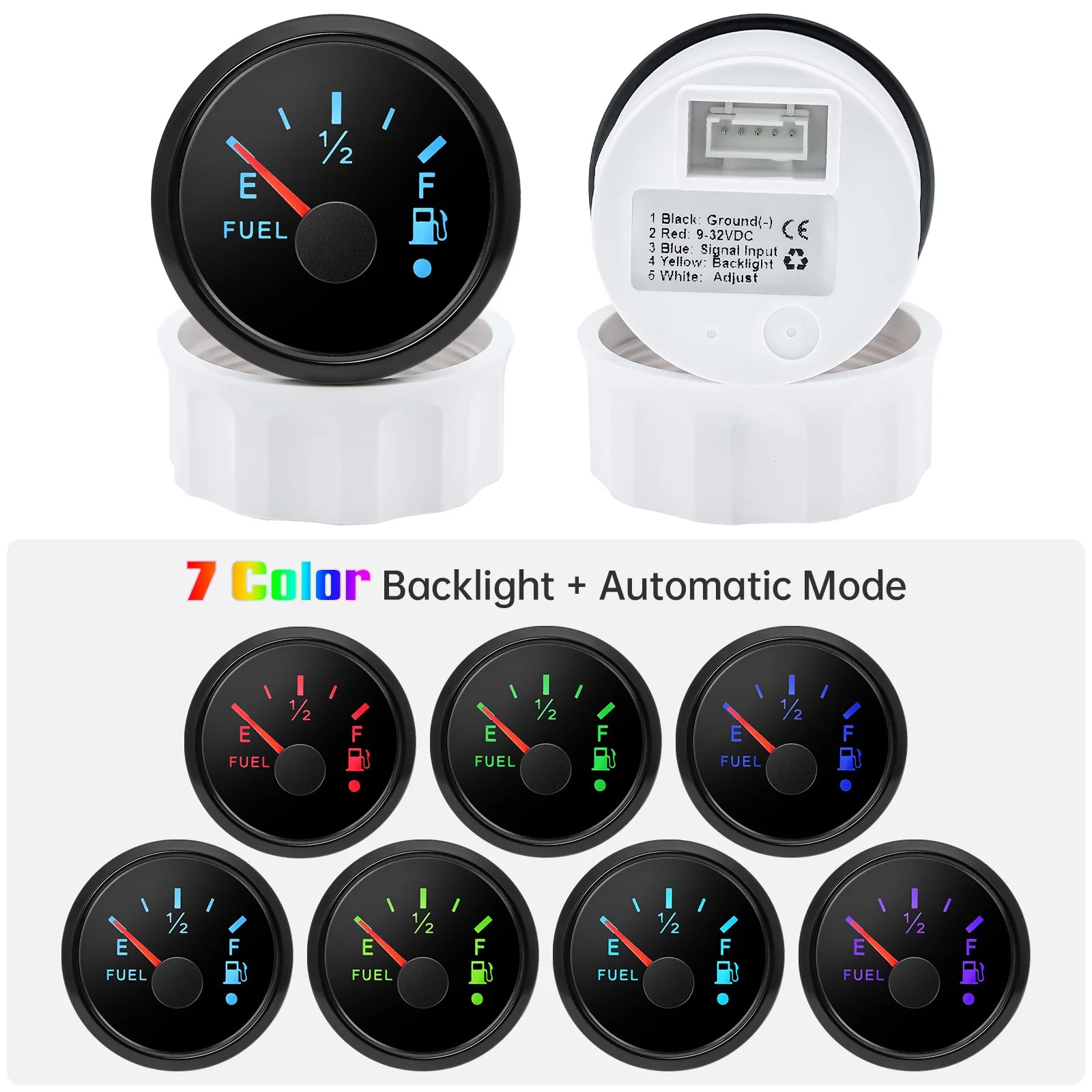 ZMFJH 7 Color Light 52mm Car Gauge Set | Fuel Water Level Voltmeter Oil Pressure Te additional angle