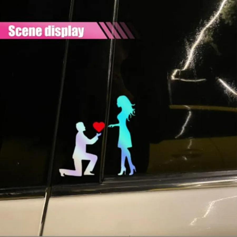 Kneel on One Knee Marriage Proposal Car Sticker | Romantic Couple Vinyl Decal close-up view