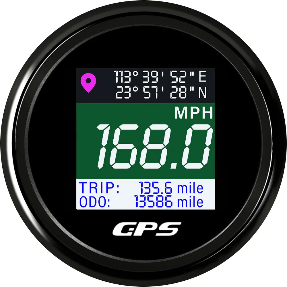 52mm GPS Speedometer Odometer | LCD Speed Gauge with GPS Antenna for Boat Car Motorcycle detail view