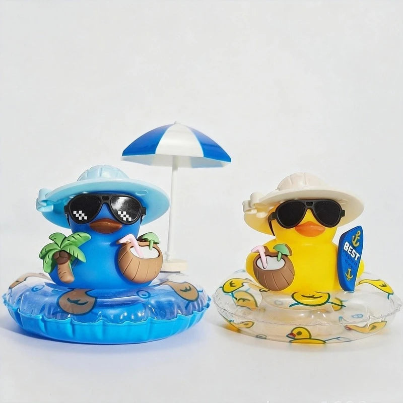 New! Car Dashboard Ornaments Summer Little Yellow Duck Coconut Skateboard Hat Rubber Squeeze Duck Cute Car Decoration