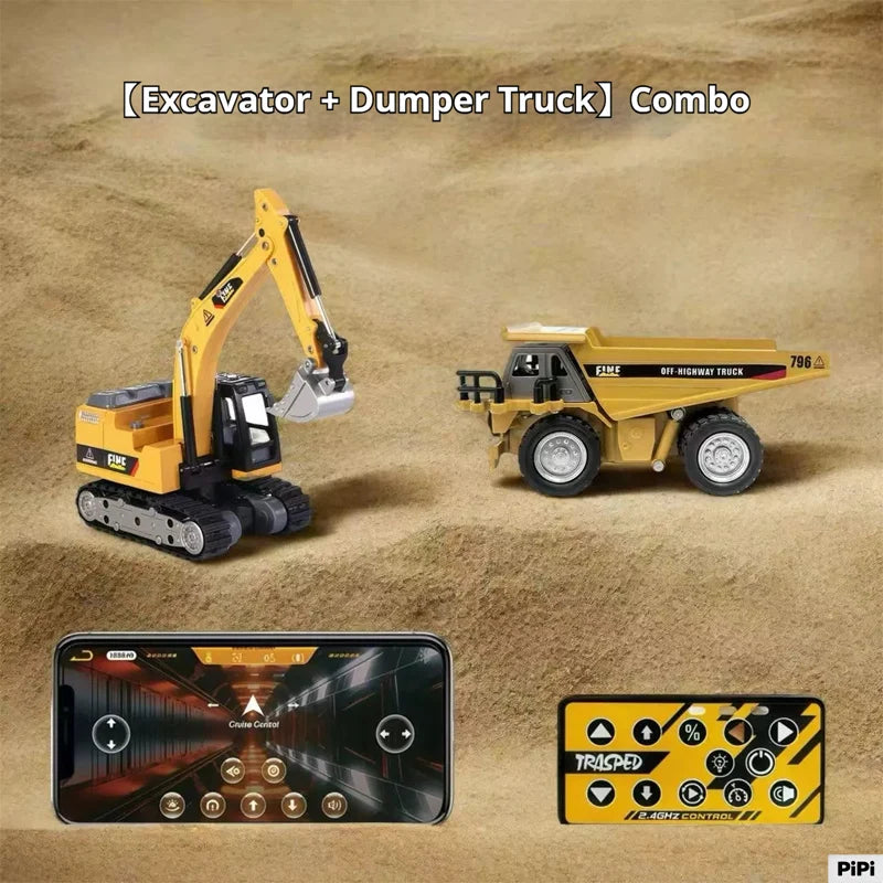 1:64 Metal Remote Control Engineering Car Set close-up view