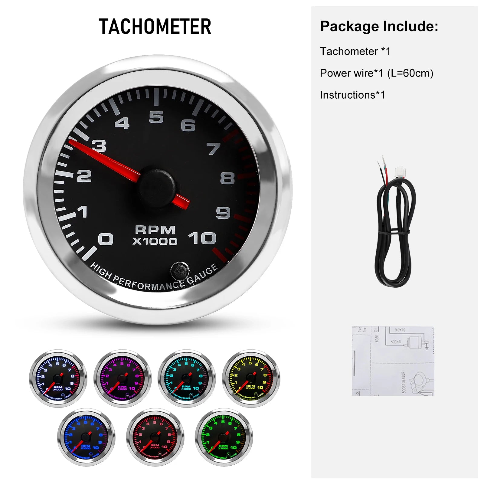 12V 52mm 7-Color Car Gauge Set | Universal Multi-Function Gauge for Boost, Temperature close-up view