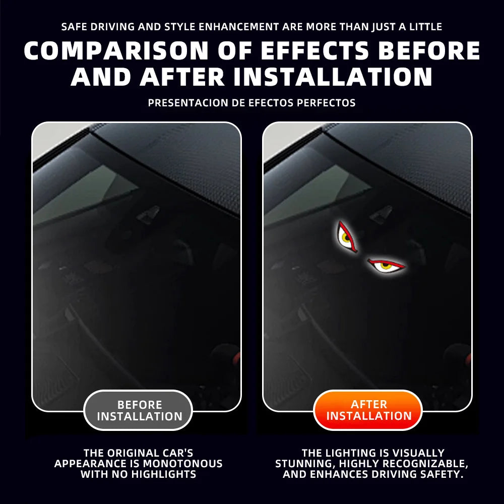 Devil’s Eye Shaped Car Window Decorative Light With Suction Cup Solar/USB-C Rechargeable Red Yellow White Flashing Warning Lamp