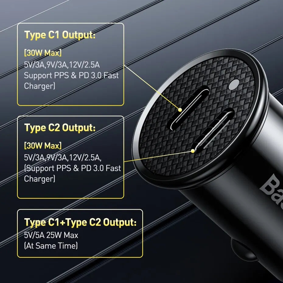 30W USB Car Charger Quick Charge 4.0 3.0 USB PD Fast Charging close-up view