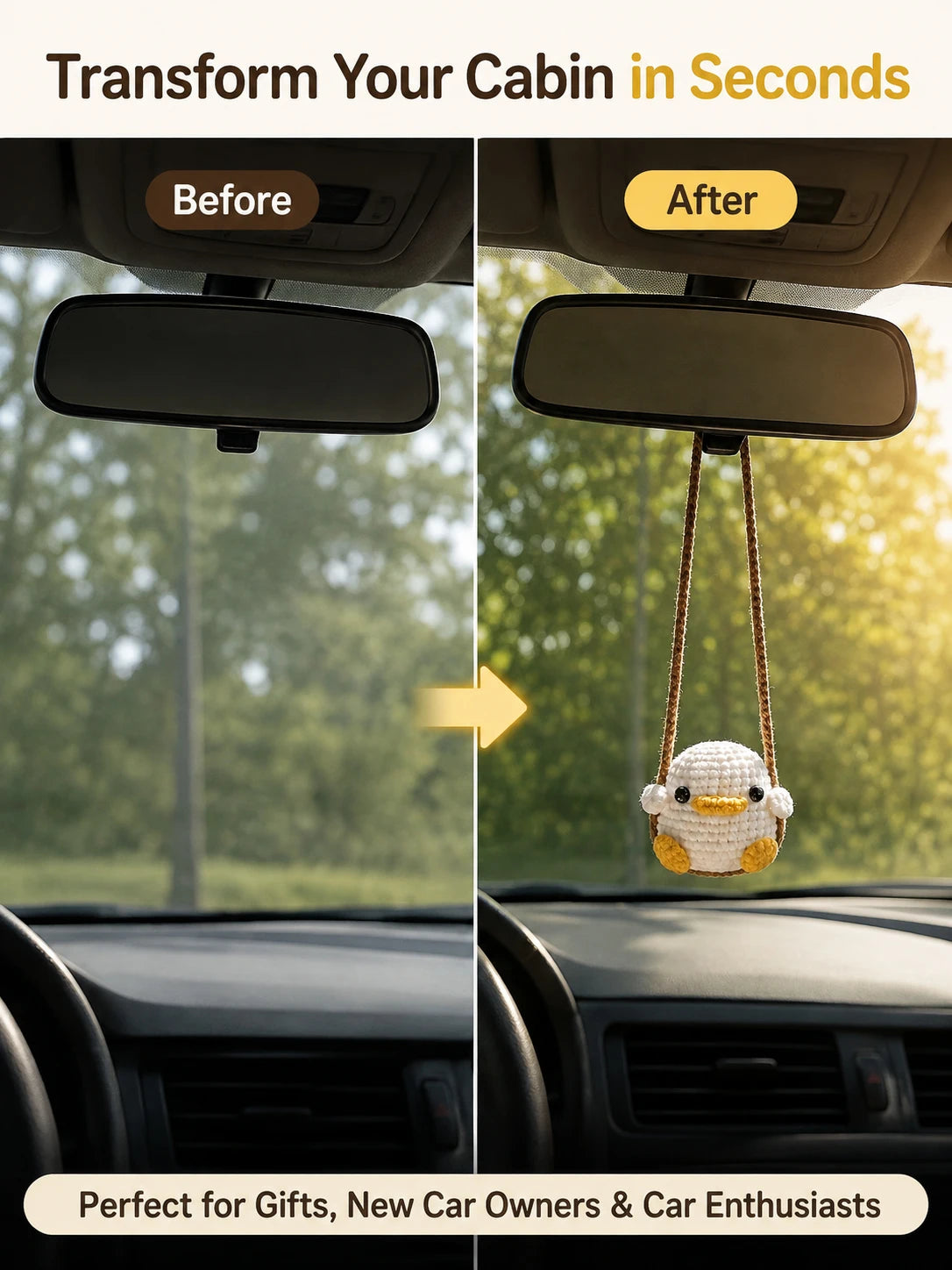 Cute Duck & Frog Car Hanging Ornament | Rearview Mirror Pendant