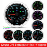 HD Customized 85mm 3 in 1 Gauge | GPS Speedometer, Fuel Gauge, Tachometer with Antenna close-up view