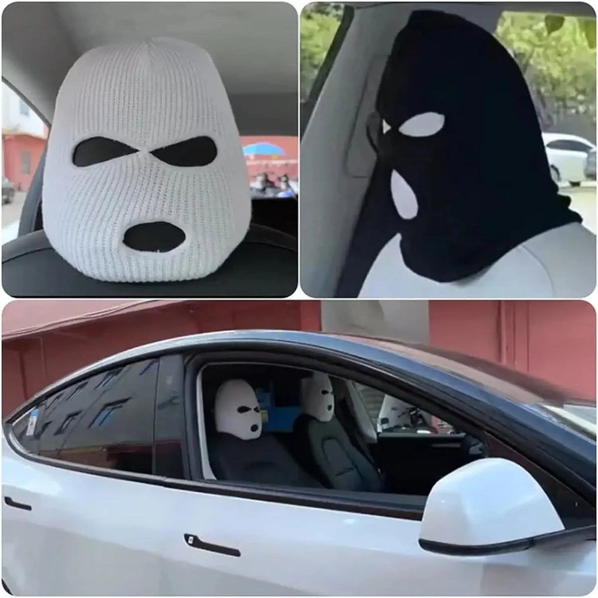 Universal Car Headrest Cover Car Seat Face Mask Ski Mask Halloween Christmas Funny De lifestyle view