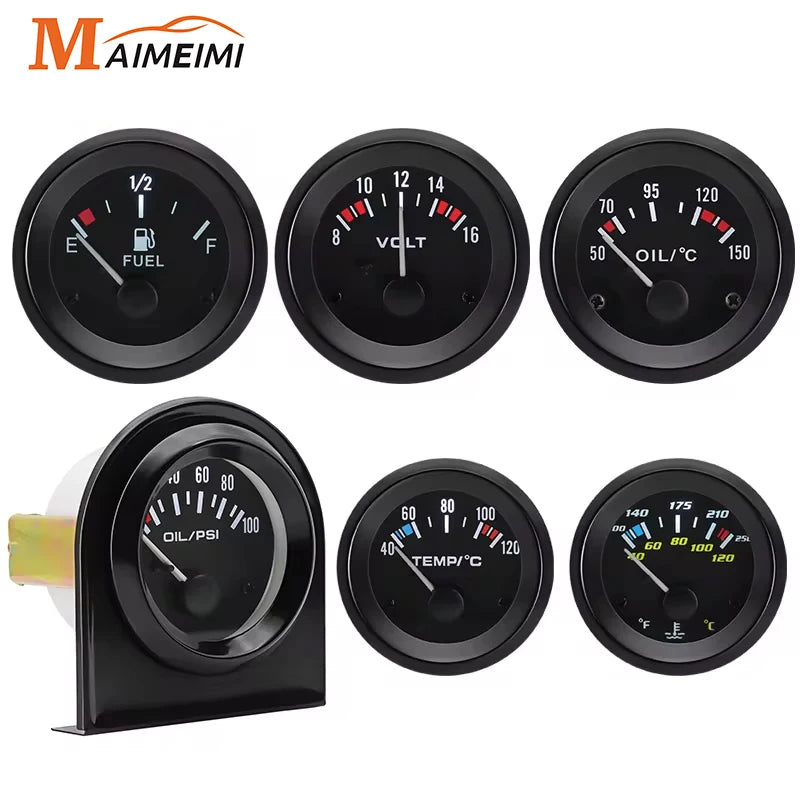 52MM Car Gauge Set with Sensors | Water Temp Oil Pressure Voltmeter Fuel Level