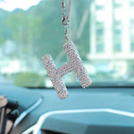 Letter Butterfly Knot Clay Car Interior Accessories Hanging Ornament Women's Rhinestone Car Rearview Mirror Pendant Drop
