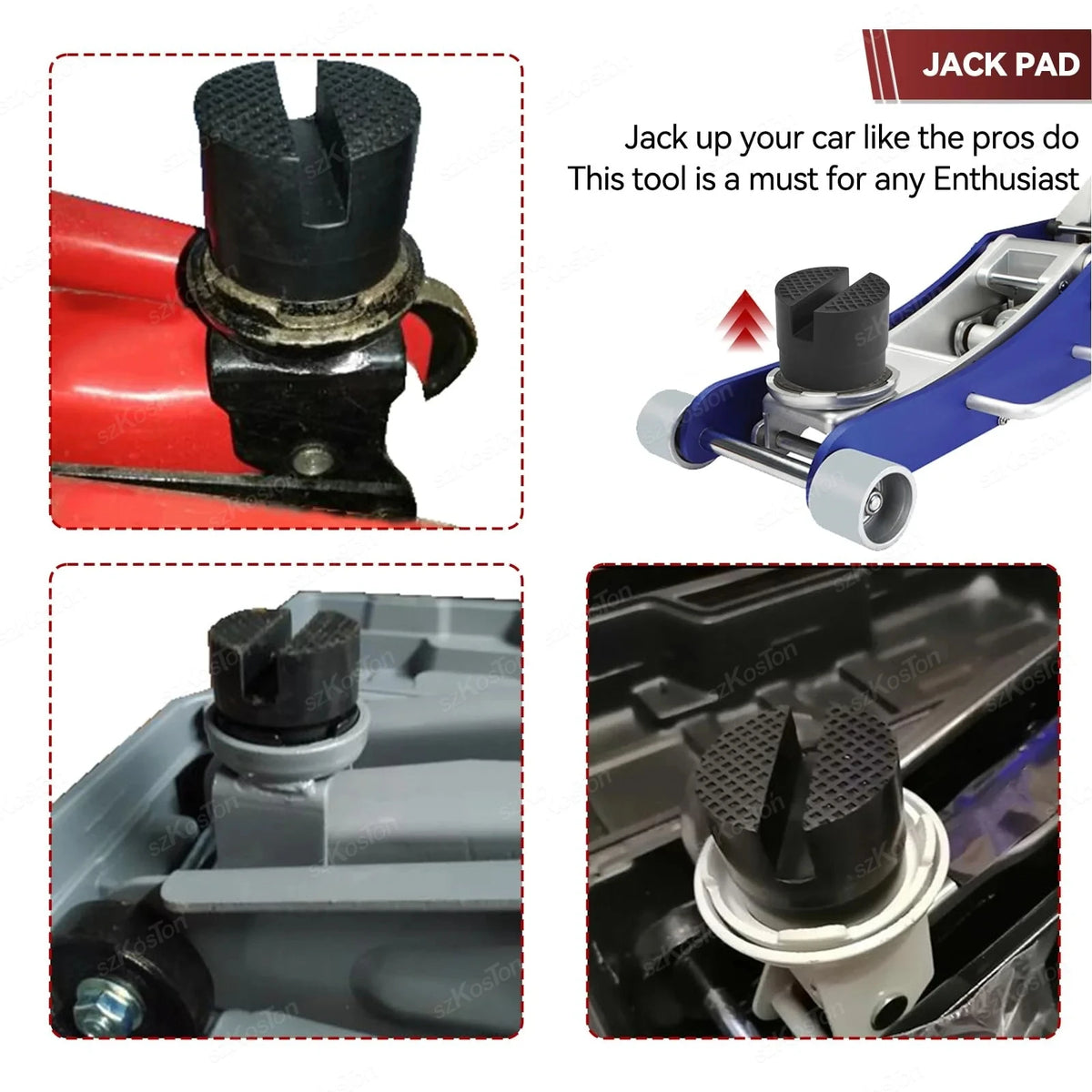 Universal Car Lift Jack Support Stand Rubber Pads Frame Protector Wheel Dolly Slotted lifestyle view