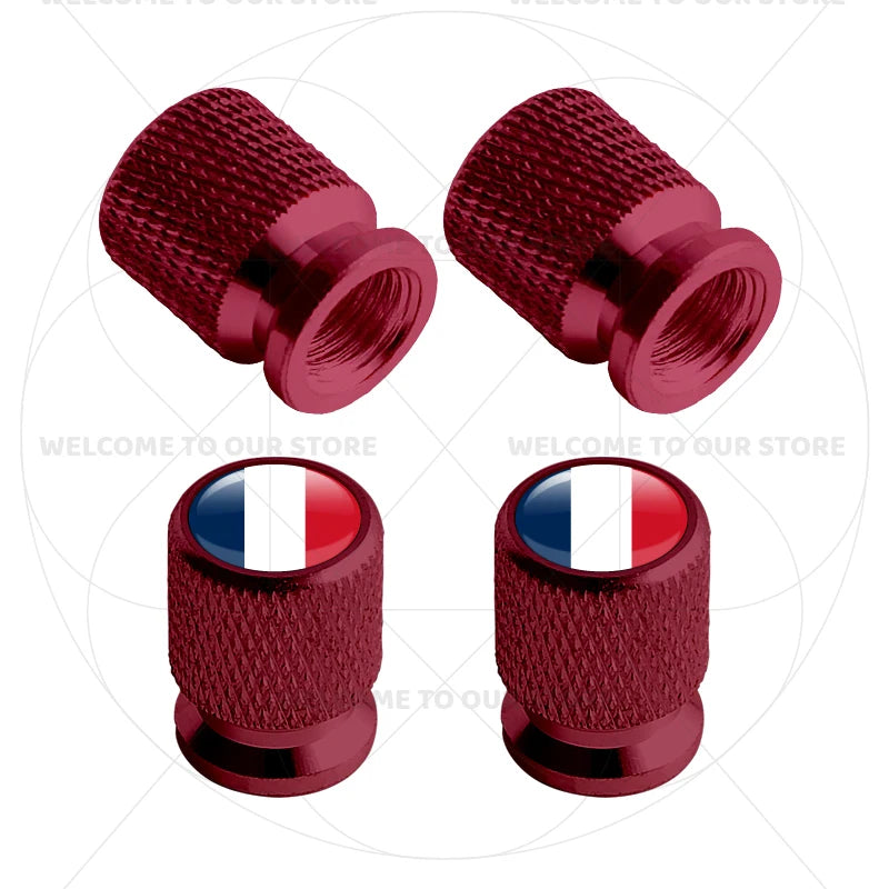 4Pcs Aluminum Motorcycle Car Tire Valve Caps with Germany France Italy Flag Emblems | alternate view