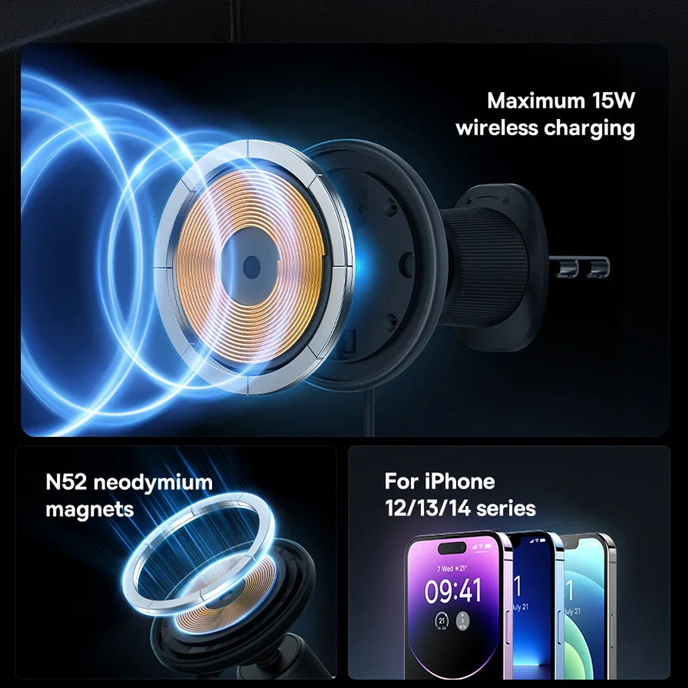 Magnetic Car Phone Holder For BMW 3 Series E90 E93 2005 2006-2012 15W Wireless Charging Phone Stand MagSafe Base Accessories