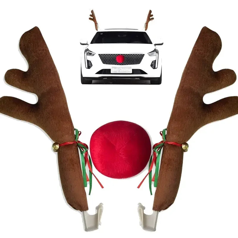 Christmas Car Decoration Deer Horn Antlers Car Kit with Red Nose and Tail for Holiday Gift Set Car Accessories Pendant