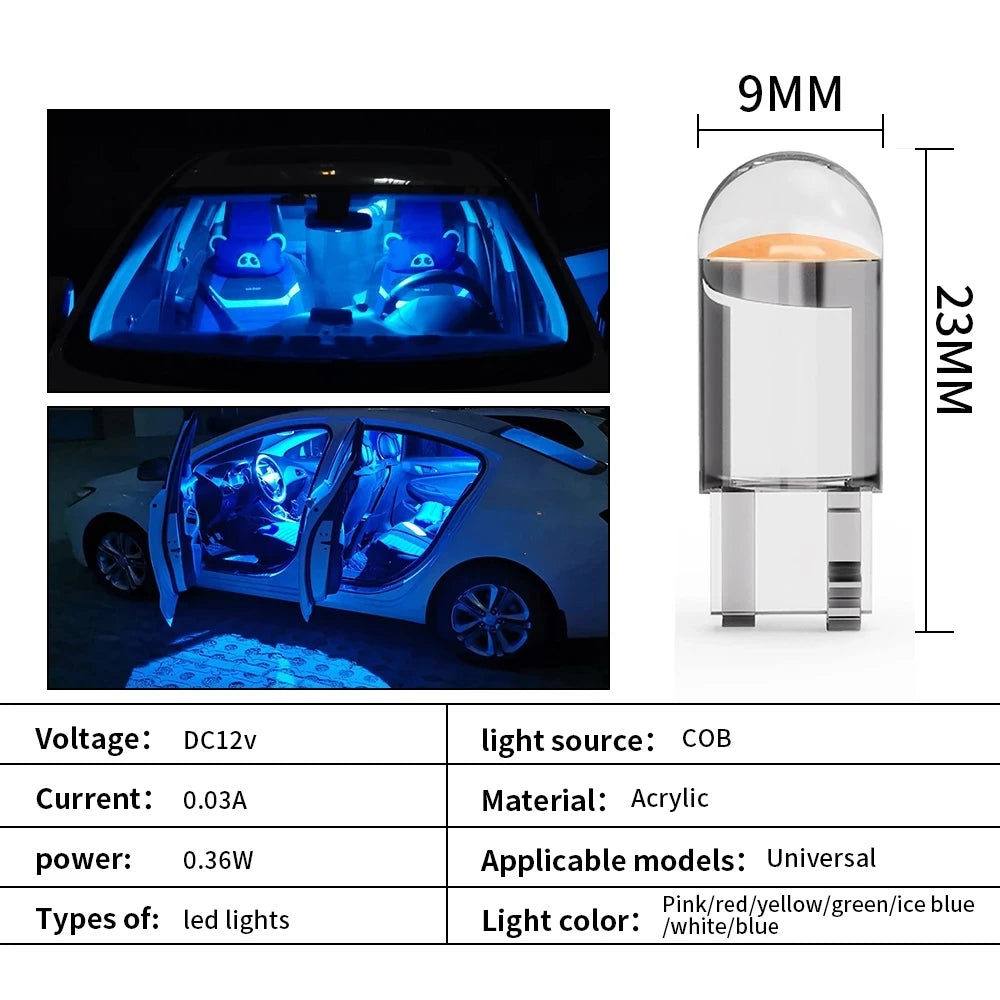 10X New W5W LED T10 Car Lights COB Glass Interior Parts Bulbs White ice blue Yellow additional angle