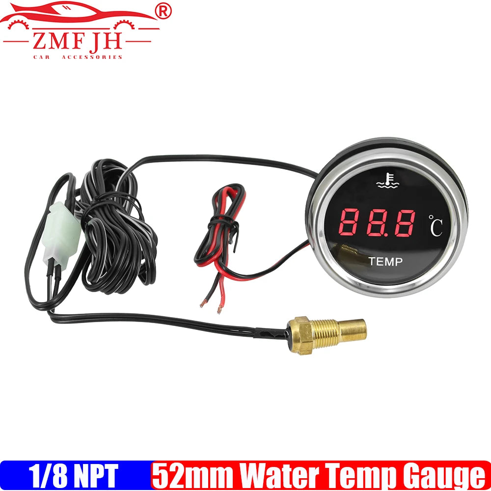 Red LED Water Temperature Gauge 52mm | 0-120℃ Temp Sensor with Flashing Alarm alternate view