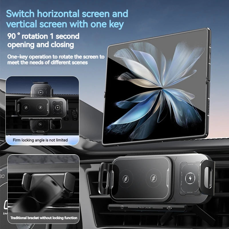 15W Universal Car Phone Wireless Charger Holder | 360° Rotation Mount for Samsung Gala close-up view