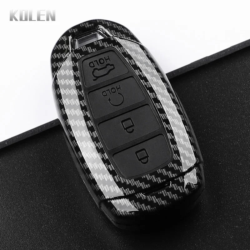 ABS Carbon Fiber Style Car Key Case Cover For Hyundai i30 ix25 Elantra KONA Solaris Azera Grandeur TM Accent Santa Fe Keychain