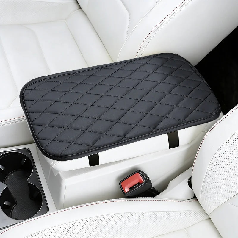 PU Leather Diamond Grid Car Armrest Pad, Center Console Protection, Dual Pocket Stora lifestyle view