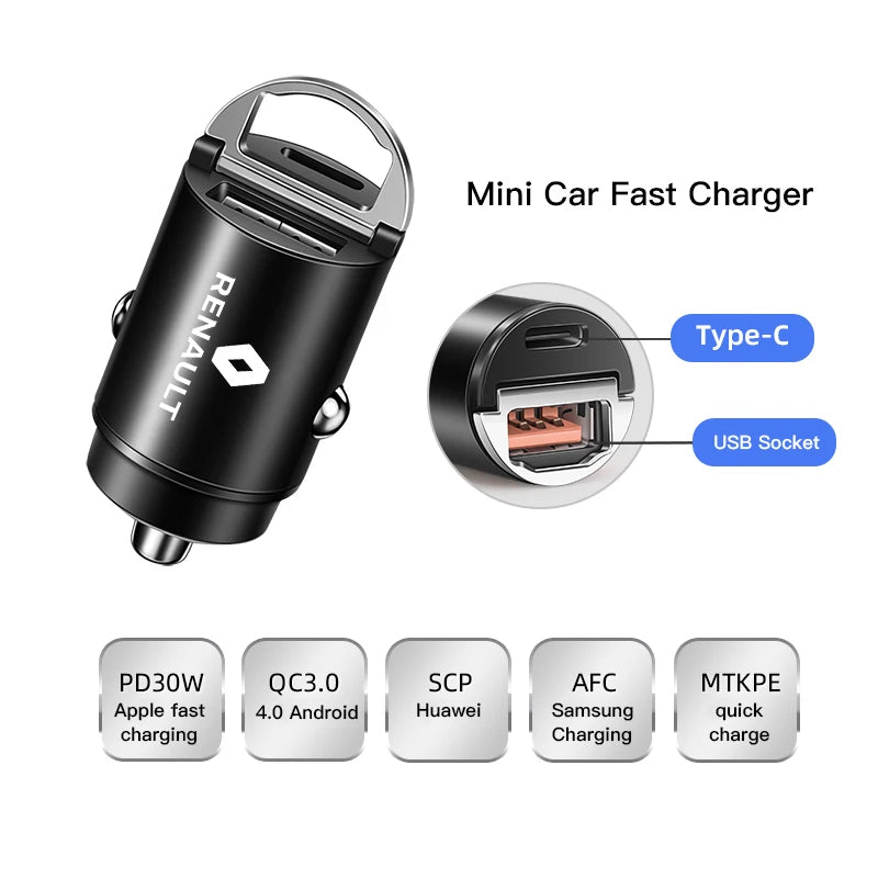 USB Car Charger with Data Cable | 3-in-1 Fast Charging Kit for Renault Models alternate view