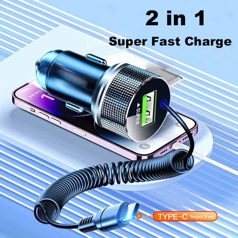 EDEBA Metal USB Car Charger with Type C Cable | 12V Super Fast Vehicle Adapter 2 in 1 detail view