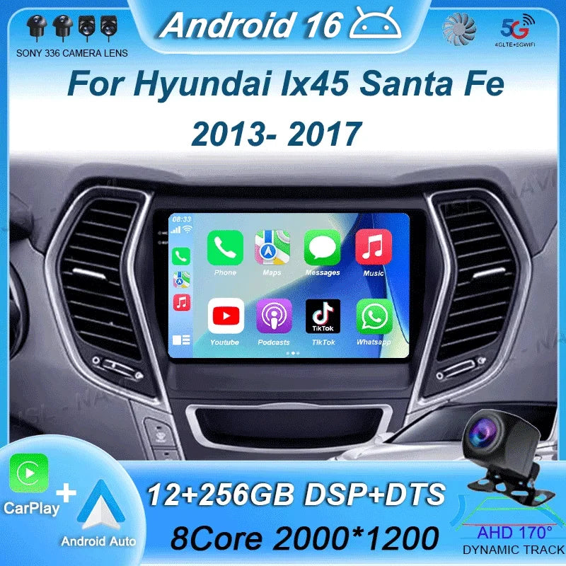 Android 16 Car Radio for Hyundai Santa Fe 2013-2017 | GPS Navigation Stereo