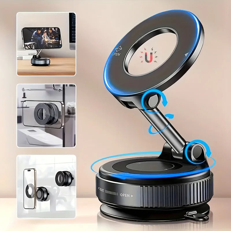 Upgraded Foldable Magnetic Car Phone Holder – N52 Magnet, 360° Rotatable, Dashboard Suction Cup, ABS