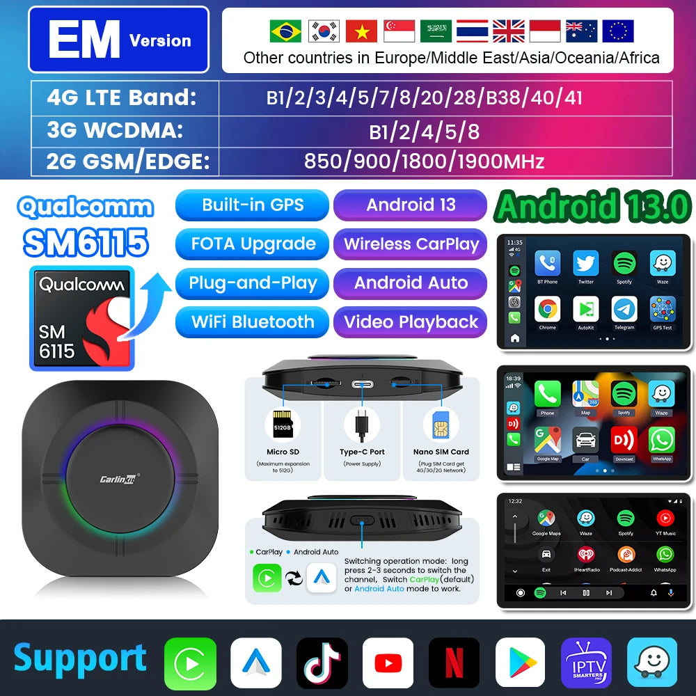 Carlinkit 5 CarPlay Mini Ai Box Wireless CarPlay Wireless Android Auto For Audi Mazda alternate view