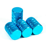 DSYCAR 4Pcs Silver Aluminum Knurling Tire Valve Stem Caps | US Schrader Compatible close-up view