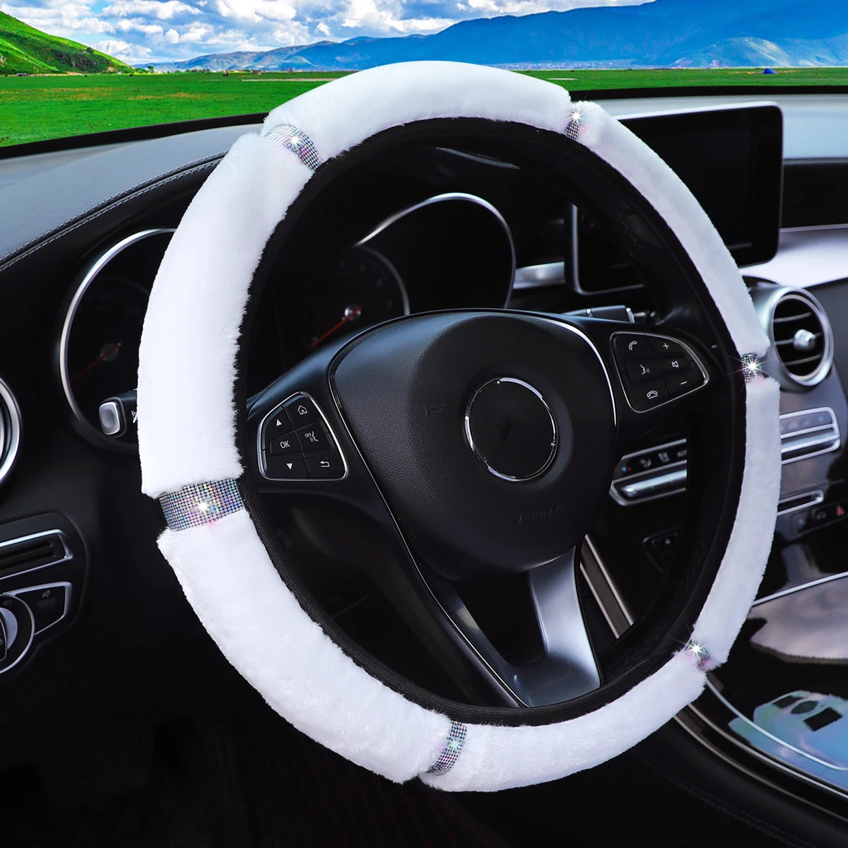 Shiny Leather Car Steering Wheel Cover Suitable for 14.5 - 15 Inch Car Interior Accessor detail view