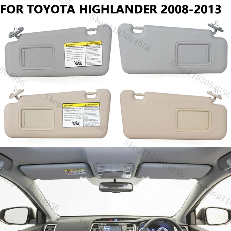 Car Sun Visor with Mirror For Toyota Highlander 2008 2009 2010 2012 2013 Grey Beige Sunvisor Cover 74320-48500-B0 7432048500E0