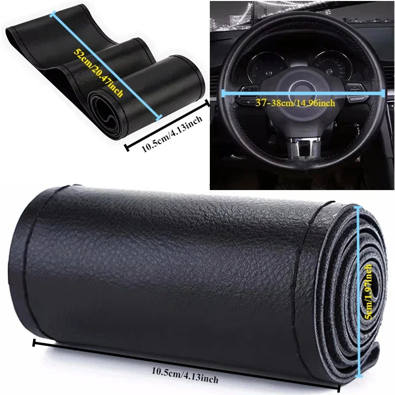Car Steering Wheel Cover Needles And Braid Thread Artificial Leather Car Covers Sui additional angle